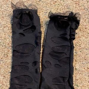 Holey sheer fingerless gloves